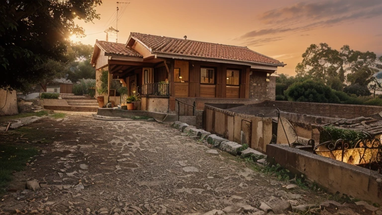 Cores terracota, janelas grandes, Varandas, portas imponentes, Built-in lighting, vegetation around the house, como jardins, plants or trees, rustic but modern house, facing north is colder, pergola