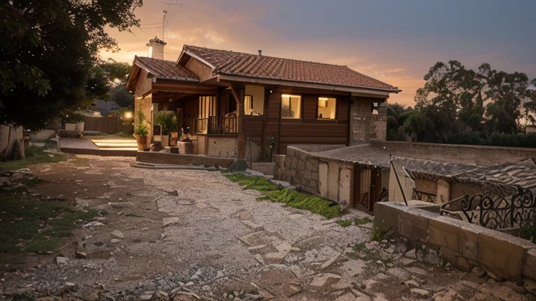 Cores terracota, janelas grandes, Varandas, portas imponentes, Built-in lighting, vegetation around the house, como jardins, plants or trees, rustic but modern house, facing north is colder, pergola