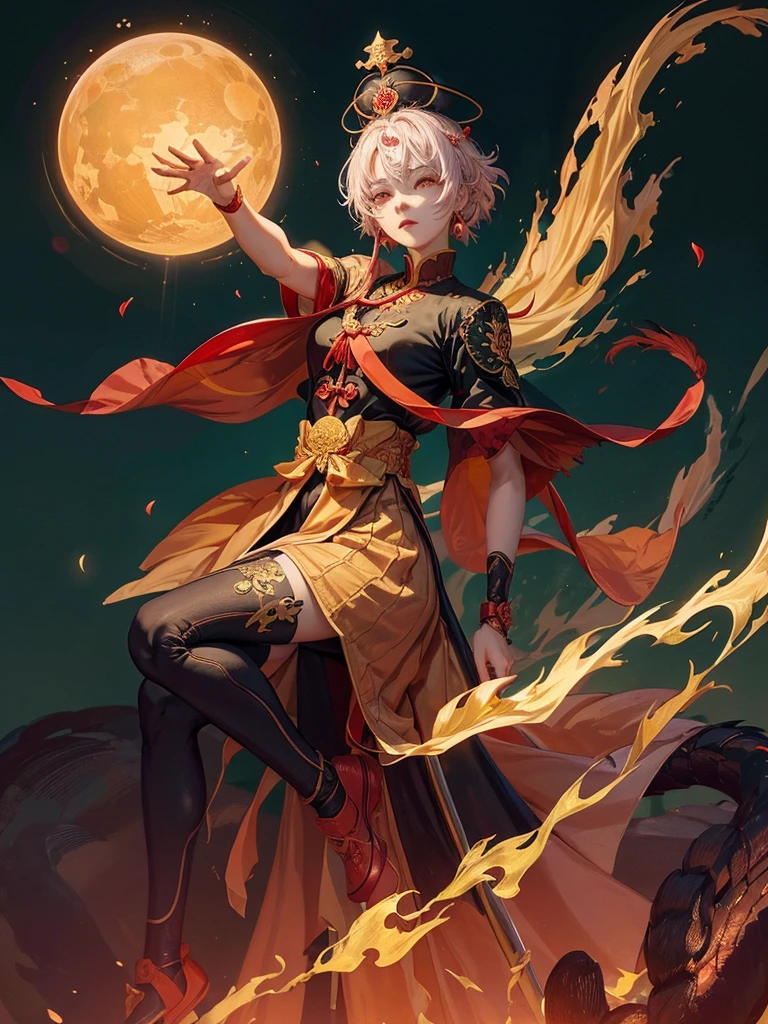 A Taoist priest,centipede,centipede精,Wearing a bright red gold crown,Wearing a black collared Zizi black soap suit,Stepping on a pair of green cloud-head shoes,Tie a yellow Fu Fu Lv Gong sash。Face as smooth as melon and iron,Mewakaro Star。Accurate head-tall category,Lips turned and opened like Dada。Dao heart is filled with thunder,The true Taoist warrior who subdued the tiger and subdued the dragon。