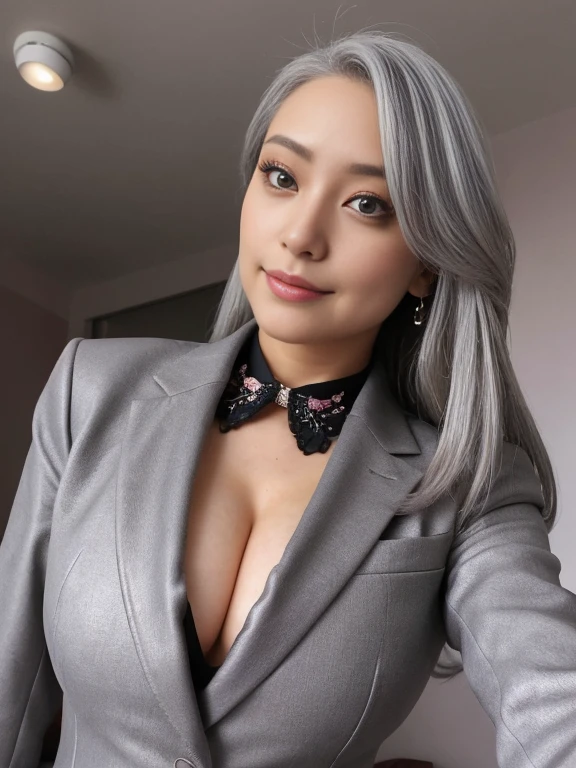 an beautiful,
(((tmasterpiece))), ((Best quality)), ((intricately details)), ((hyper realisitc)), Ridiculous resources, 摩洛解放阵线, Mature woman, (),Perspectives, The content is very detailed, lamplight, Perfect hands, detailed finger, 美丽细致lewd eyes, Long gray hair, 棕色lewd eyes, CEO, (Professional Dress:1.2), Blazer in similar color scheme,Paired with thin lapel dress,Black leather pantyhose,Pink collar, ear nipple ring, livestock, detailedbackground, Bedrooms, 完美lewd eyes, lewd eyes, looking at viewert, seen from the side