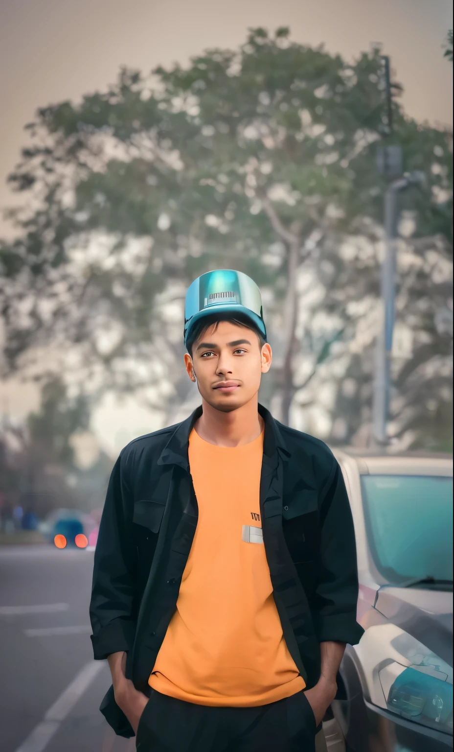 Boy with mobile futuristic background realisti
c face 8k ultra hig quite