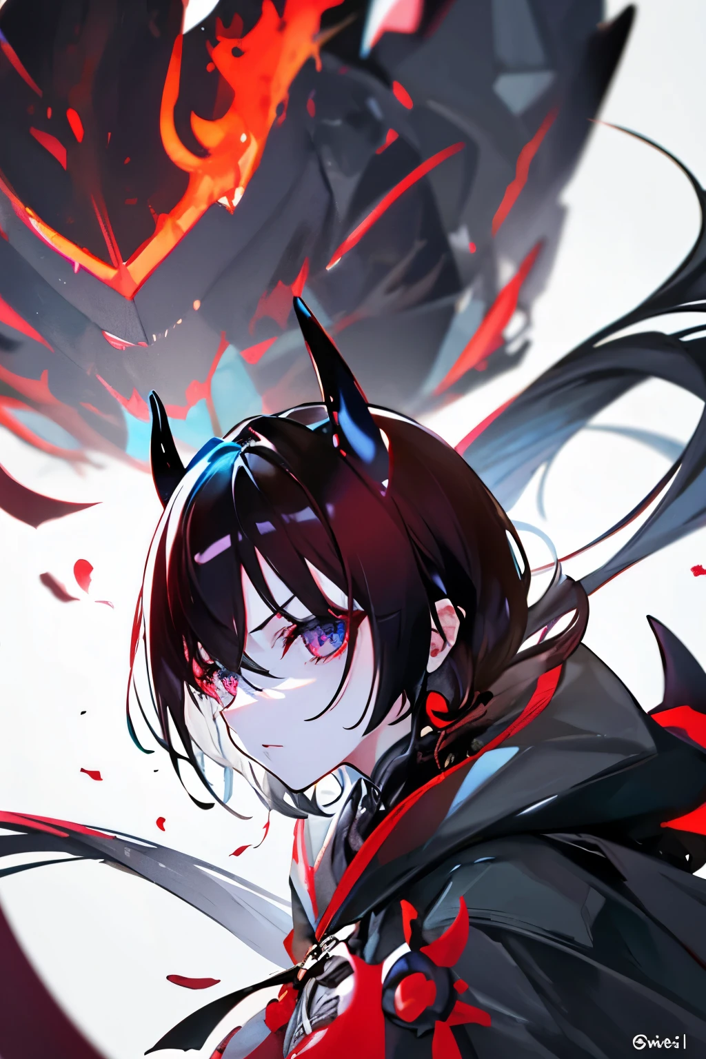 ((best quality)), ((Meisterwerk)), (Detailliert), Woman  demon, black hair ,oni mask over face