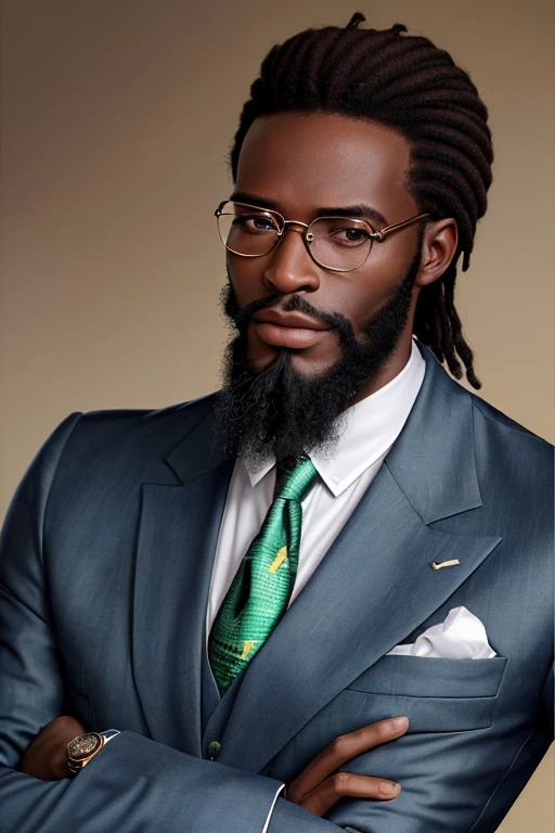 attrayant homme africain de 30 ans en costume d’affaires Hugo patron , Belle barbe , Exécutif Sexy Homme, Terno donc, Mise au point de la caméra frontale, Mode portrait, parfaitement droit devant la caméra