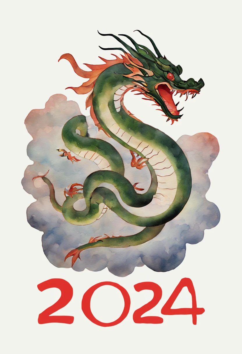 (Best Quality,Ultra-detailed,hight resolution:1.2), (ink and watercolor painting:1.5), Japanese New Year&#39;s greetings, (((Logo "Happy New Year 2024":1.5))), (shenron:1.5), (detailed Logo illustration:1.5)