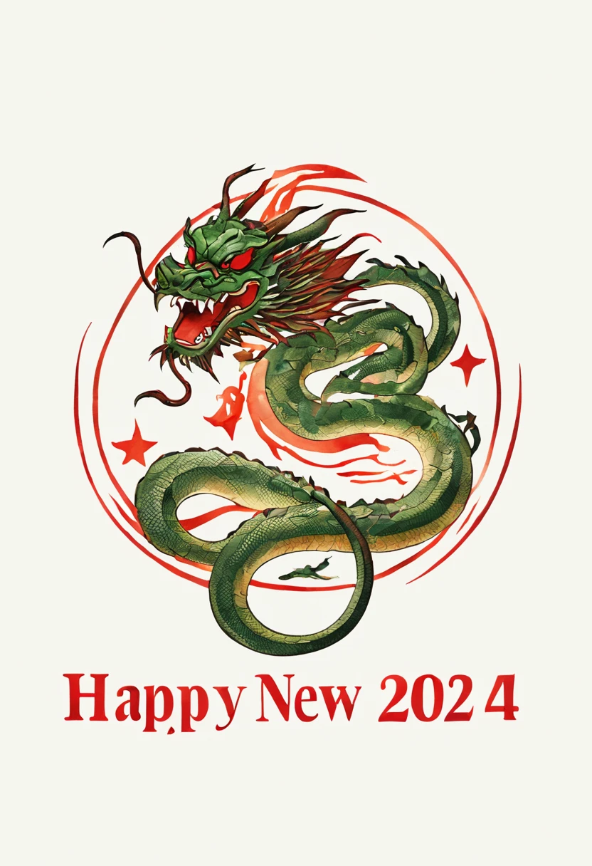 (Best Quality,Ultra-detailed,hight resolution:1.2), (ink and watercolor painting:1.5), Japanese New Year&#39;s greetings, (((Logo "Happy New Year 2024":1.5))), (shenron:1.5), (detailed Logo illustration:1.5)