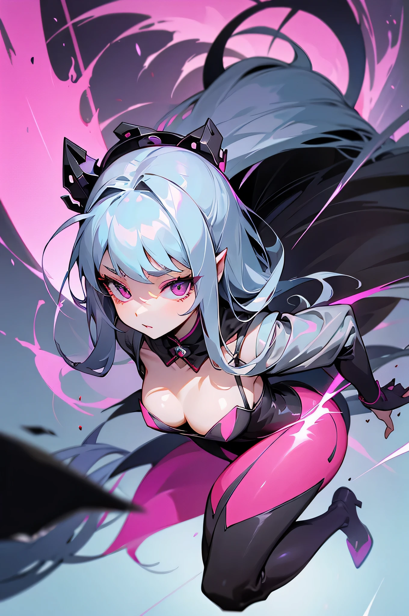 gorgeous silver princess、Female Solo , Spanning the Dragon、Dragon Face、full body Esbian、Feeling of sprinting、long-haired、cleavage of the breast、Small breasts、Long coat in black、neons、look down on, Looking at the camera、mobster、 neonsレーザー、neons感、