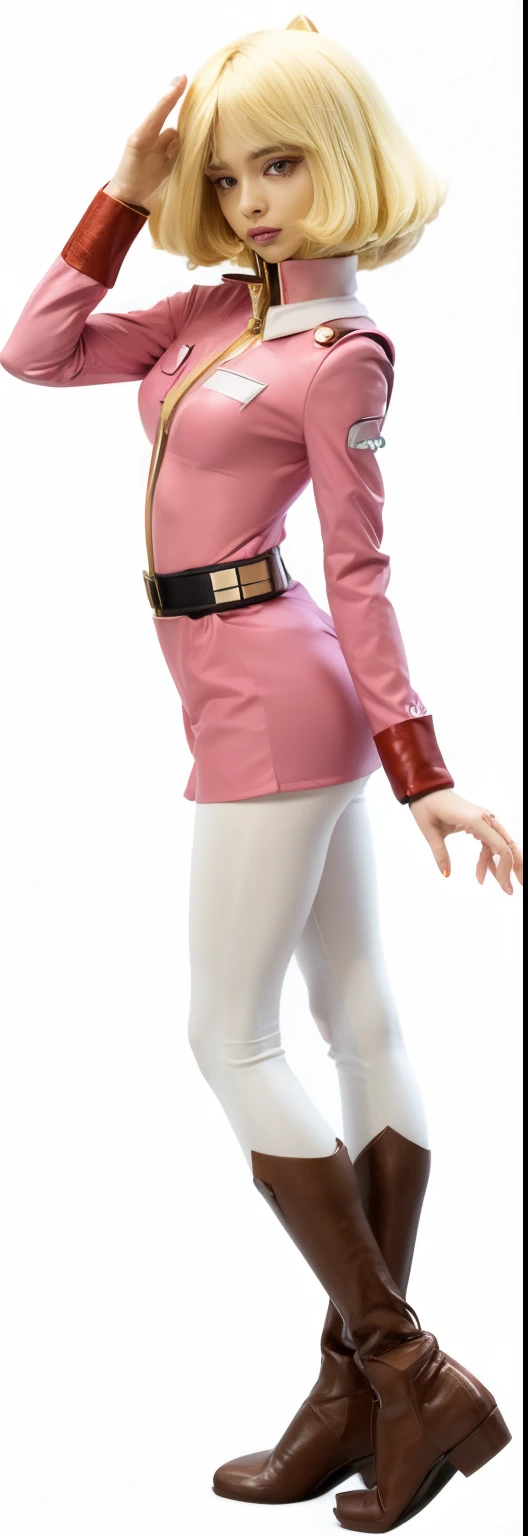 Close up portrait of a person in a pink shirt and white pants, Dandy of Space Dandy, the detailed images, Space Dandyスタイル, ( highly detailed figure ), full-body close-up shot, with shoulder pads, jojo, close body shot, leaked image, extra detailed body, Space Dandy, distant full body view, Pop-up Parade, high resolution details