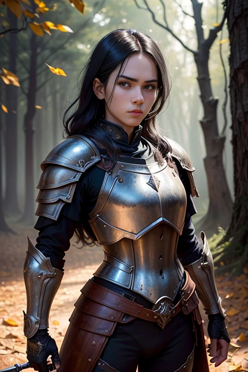 warrior with sword, long black hair, Paladin&#39;s Heavy Armor, fully body, angry facial expression, gazing at viewer, in this exuberante, on all fours on the floor, breastsout, in this, new, NUDE