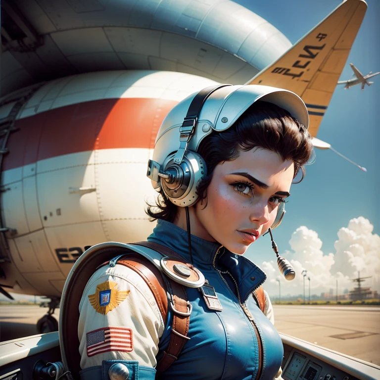 jovencita, Retro futurista, Second World Airplane Pilot.
