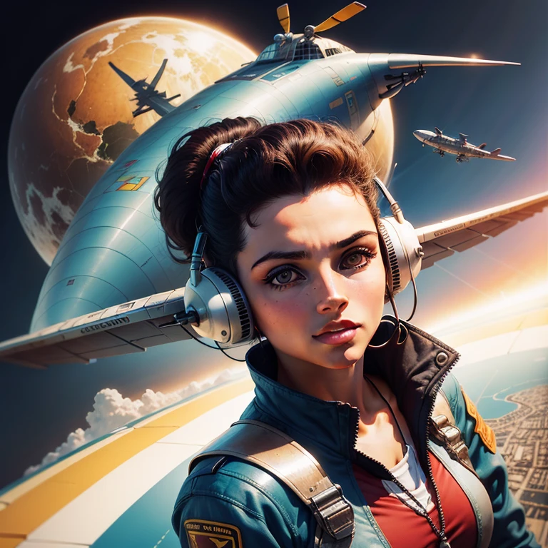 jovencita, Retro futurista, Second World Airplane Pilot.