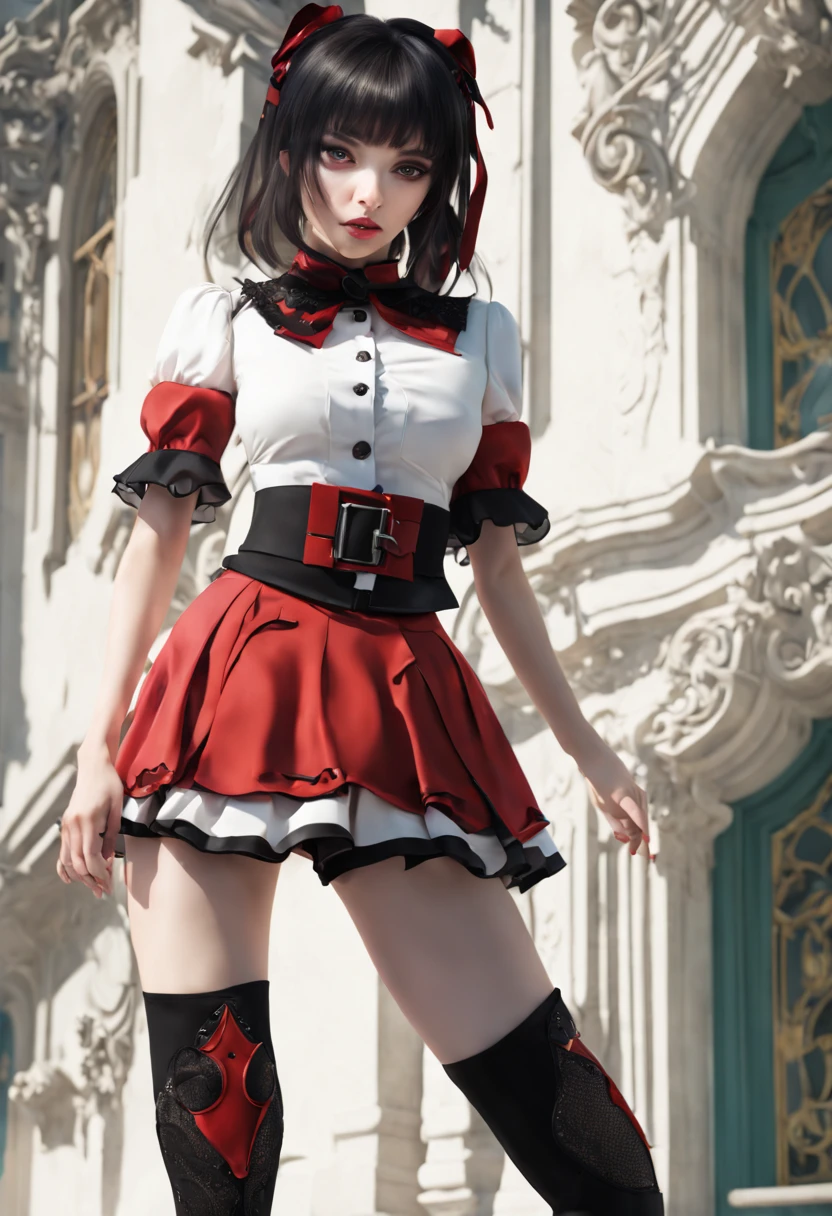 Rory Merkur, Rory Merkur, schwarzes Haar, stumpfer Pony, Hime-Schnitt, Haarschmuck, schwarzer Lippenstift, Haarlang, Angry face, Schminke, (kleine Brust:1.2), (Rote Augen:1.5), BRECHEN Gothic underwear, the perfect body (kleine Truhe:1.3) geil, BRECHEN in full growth, Rote Schuhe, BRECHEN Black Stockings, Black Gloves BRECHEN, schwarze Oberschenkel, Strumpfhalter, Handschuhe, gotik, Haarschleife, Gothic-Mode, puffy short sleeves, puffy sleeves, short sleeves, Oberschenkel, BRECHEN, Sternenhimmel, Night Town, BRECHEN looks at the viewer, BRECHEN (Meisterwerk:1.2), best quality, high resolution, Unity 8k Hintergrundbild, (Illustartion:0.8), (nice detailed eyes:1.6), Extrem detailliertes Gesicht, Extremely detailed hands, Perfekte Beleuchtung, extrem detailliertes CGI, real girl, 8K, Meisterwerk, RAW-Foto, best quality, Detail:1.2),fotorealistisch, Extrem Detaillierter CG vereint 8K, 8K, Diamant, und Tapeten, Depth of field, Filmisches Licht, Blendenfleck, raytracing, (extremely beautiful face, beautiful lips, gorgeous eyes), Komplizierte Details Gesicht, ((Ultra-Detaillierte Haut)) 1girll
