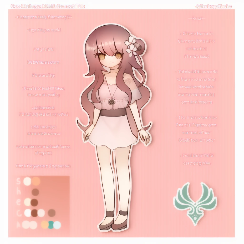 brownish dark pink hair wearing rose alampay pink dress, anime character reference sheet, reference sheet, full body!, [ character design ], design sheet, character reference sheet, long Pale brownish pink hair with sampaguita one hair bun (one right next sampaguita on her hair) with and golden brown eyes, single character full body Genshin style, , official artwork, CG, art Tala/>~Gender : Female~Size : medium female~Rarity: 5★~Weapon: , Catalyst~Element: Anemo~Nation: Mondstadt ((she is born in Sumeru and Raised in Mondstadt)) good art she is eighteen years old body young lady