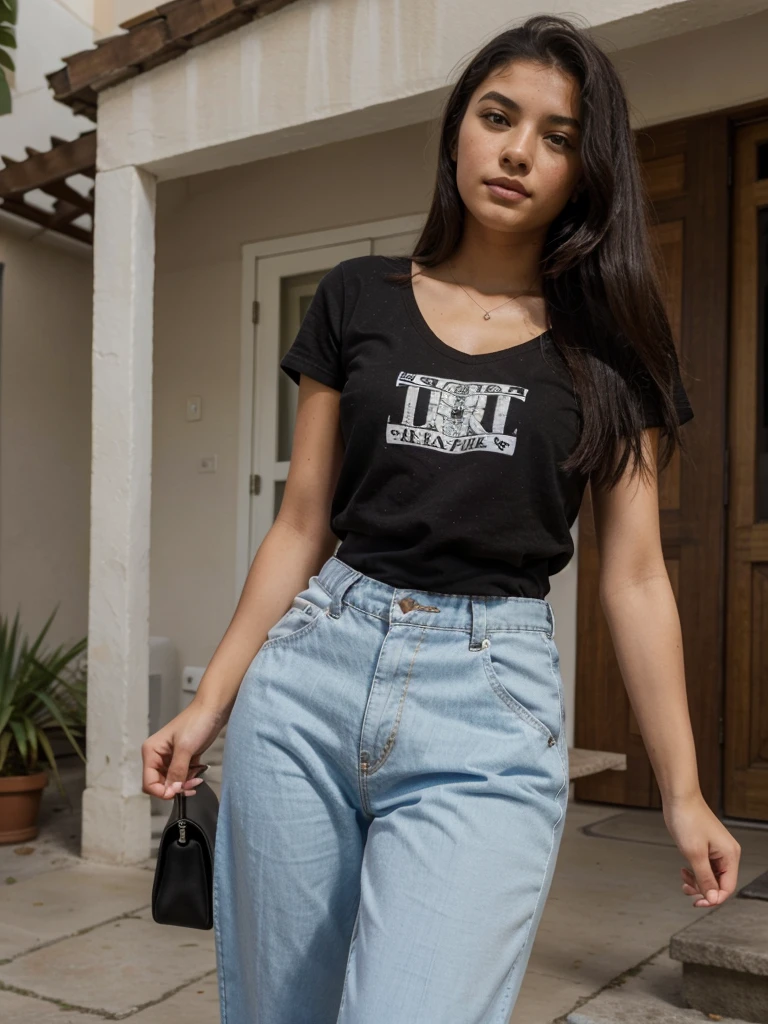 18-year-old Latin girl, La mejor calidad, obra maestra, camisa y pantalones negros