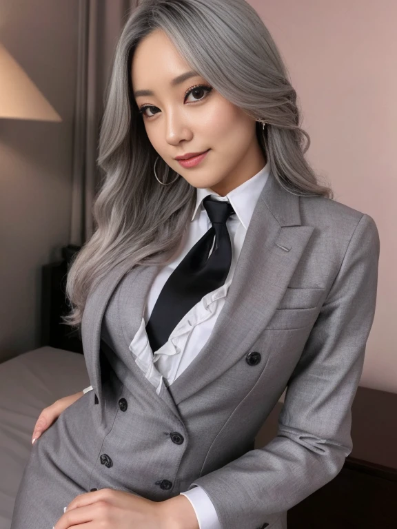 an beautiful,
(((tmasterpiece))), ((Best quality)), ((intricately details)), ((hyper realisitc)), Ridiculous resources, 摩洛解放阵线, Mature woman, (),Perspectives, The content is very detailed, lamplight, Perfect hands, detailed finger, 美丽细致lewd eyes, Long gray hair, 棕色lewd eyes, CEO, (Professional Dress:1.2), Blazer in similar color scheme,Paired with thin lapel dress,Black leather pantyhose,Pink collar, ear nipple ring, livestock, detailedbackground, Bedrooms, 完美lewd eyes, lewd eyes, looking at viewert, seen from the side