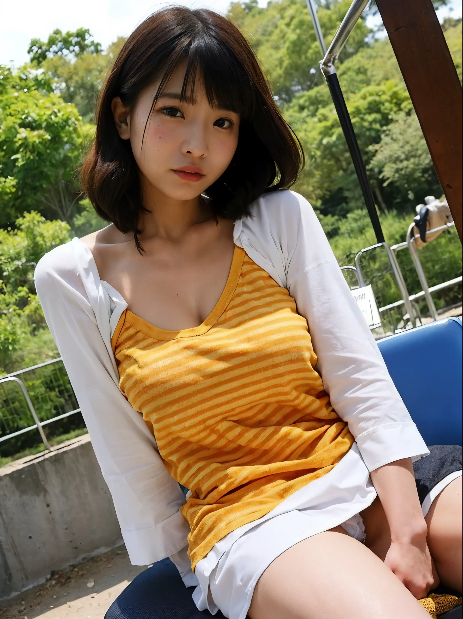 (((Let'ride the jungle gym in a large park:1.5)))Neat and strong Japanese girl、((12year old)、((Beautiful and well-groomed face))、(Big eyes)、((a thin chin is sitting:1.5))、((Obscene acts))、(Long white silk camisole)、Outside the field、(Slimed、small tit、flat boobs、small tit)、Photorealsitic、detaileds, Skin Texture, 超detaileds、Delicate and sexy collarbone、スーバーdetailedsな顔、detaileds唇、detailedsな目、二重まぶた、((shirts lift:1.5))、((Brajaless:1.5))、、((with spreading legs))