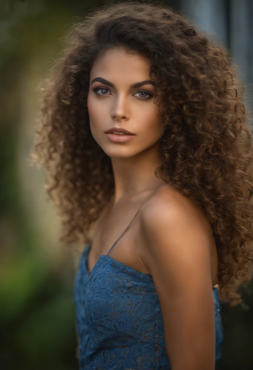 Pretty young Brazilian woman, (beau visage:1.1), detailled eyes, pouty lips, (Maquillage des yeux de chat:0.85), (grands yeux:1.0), (corps tonique:1.2), (curly hair:1.2)