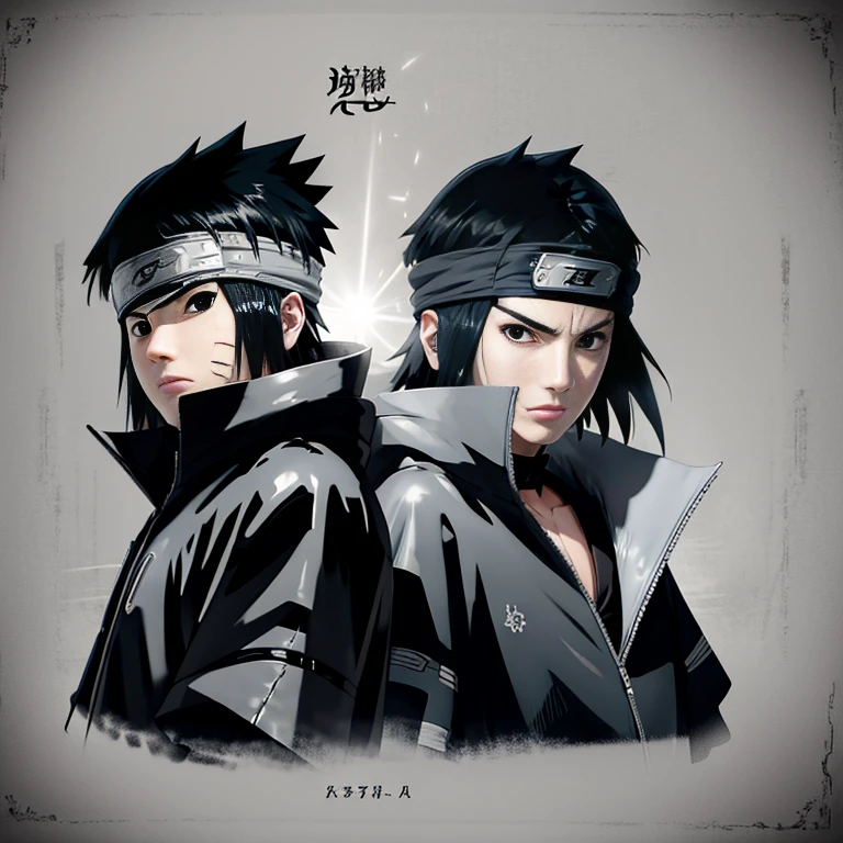 Make the image of Sasuke Uchiha how is it in the manga, image, in black and white and black jacket