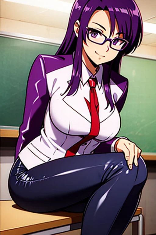 Teacher Classroom Sexy Purple hair Leather pants Glasses