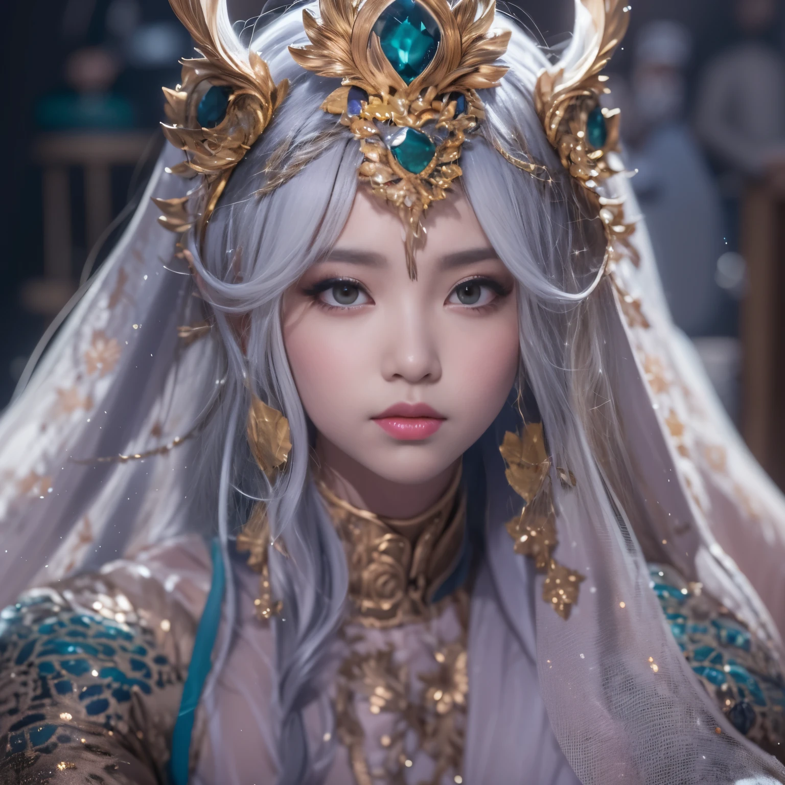 32K(tmasterpiece,k hd,超k hd,32K)Realistic young gravure idol,long flowing black hair,The gold jewelry area in the back room,King Girl ,Silver Dragon Guardian (realistically:1.4),Python pattern robe,Purple-pink tiara,Snowflakes fluttering,The background is very pure,Raise your head,Proudly,The nostrils look at people, A high resolution, the detail, RAW photos, sharp re, Nikon D850 film photo by Jefferies Lee 4 Kodak Portra 400 camera F1.6 guns, plethora of colors, Ultra-realistic and vivid textures, dramatic lights, Unreal Engine Art Station Trend, Sinest 800,Raise your head,Proudly,The nostrils look at people