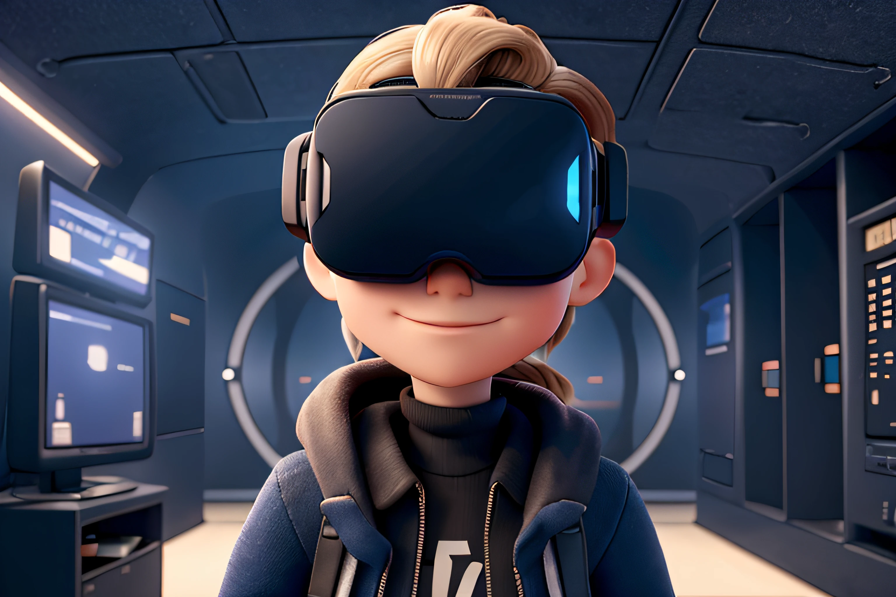 person from the future with virtual reality glasses connected to the metaverse