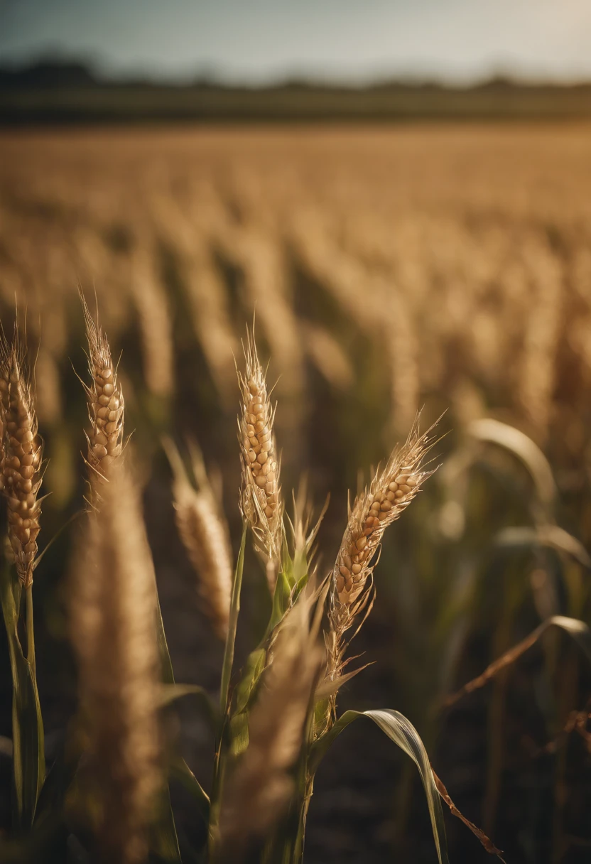 a detailed macro shot of a cornfield, focusing on the intricate details of the leaves, stalks, and tassels, showcasing the beauty in the smaller elements