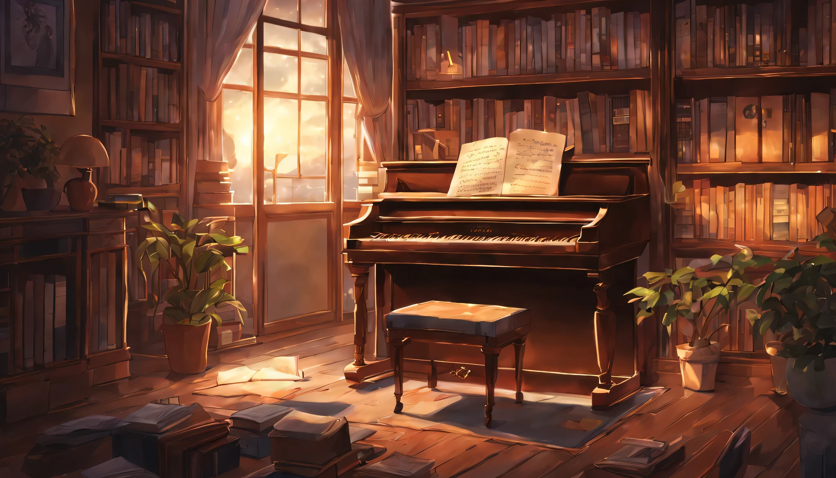 sala de estudos, Noite, plano, estante, disco Rigido, alta qualidade, best quality, Altas, alta qualidade, Detalhes altos, master part, estilo anime, anime