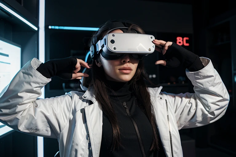 person from the future with virtual reality glasses connected to the metaverse