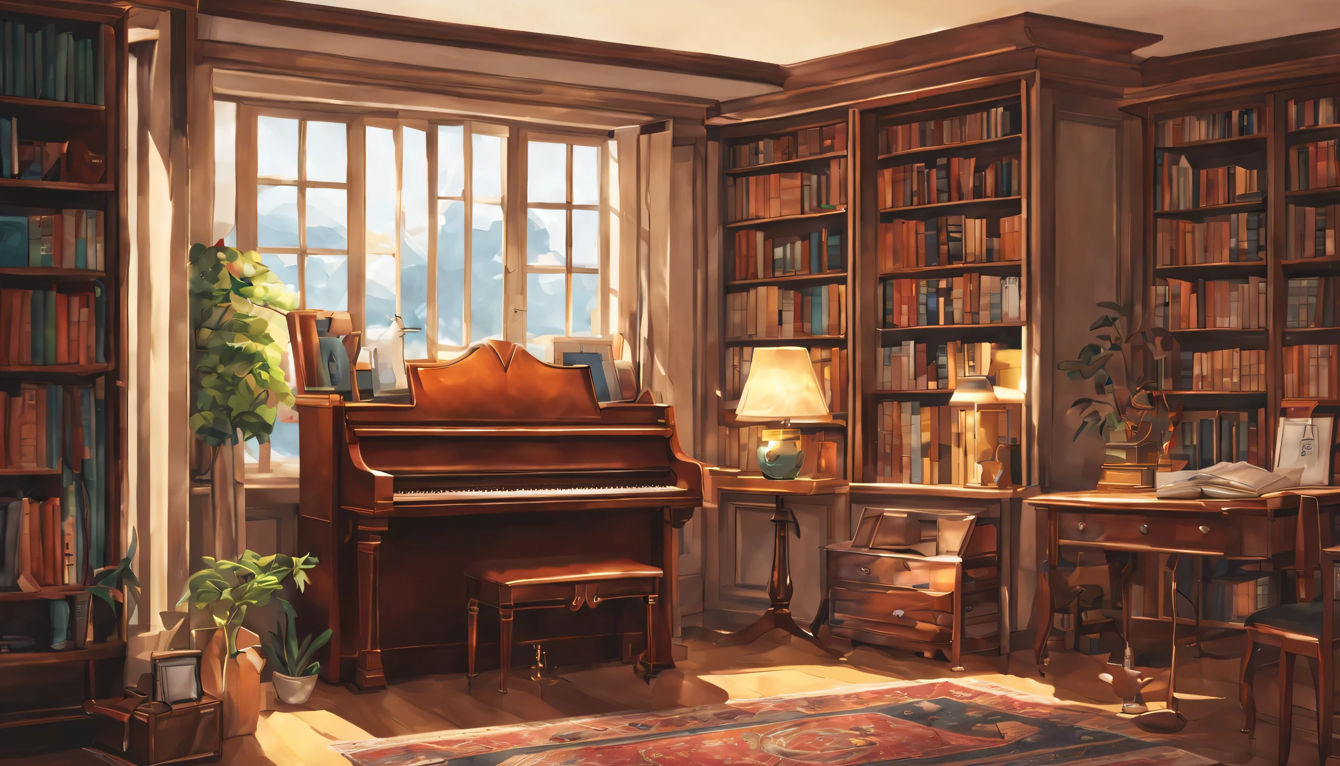 sala de estudos, plano, mesa, livros, livroshelf, disco Rigido, alta qualidade, best quality, Altas, alta qualidade, Detalhes altos, master part, estilo anime, anime