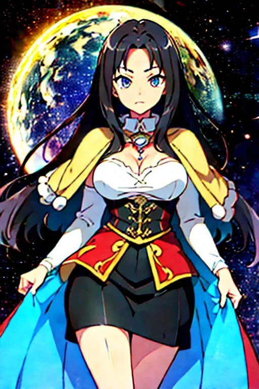 Anime black hair galaxy entity, she is dressed with an elegant latex black robe and wears a collar with a magic circle in it. She has long hair, and looks omnipotent and divine, skirt lift, huge ass, qos tattoos