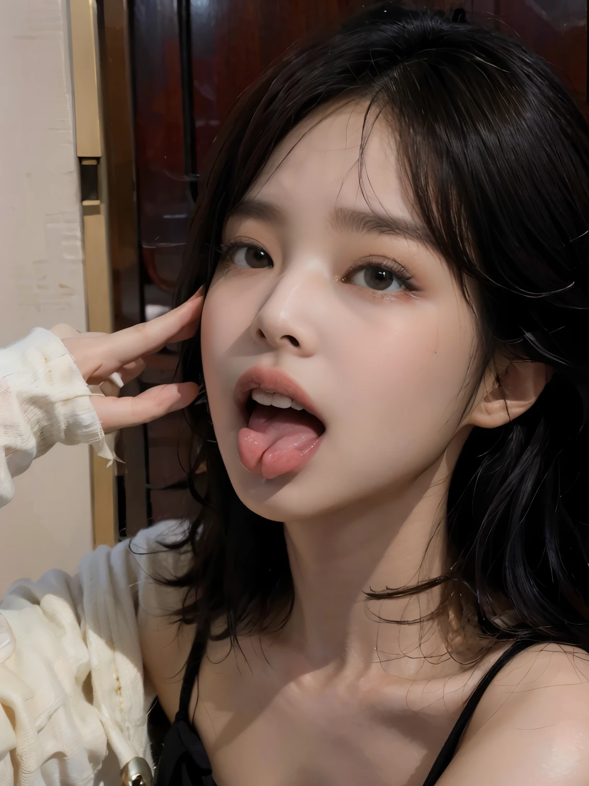 Best quality, masterpiece, photorealistic, ,1girl，solo，lips，open_mouth，tongue，tongue_out