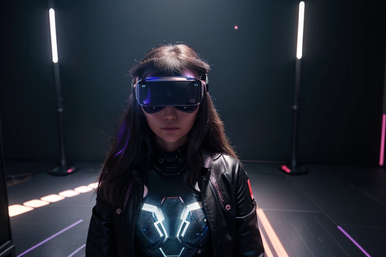 (girl:1.1,future,person,VR glasses:1.1,connected to metaverse:1.1),illustration,detailed,ultra-detailed,realistic:1.37,advanced technology,highres,studio lighting,vibrant colors, futuristic glow, virtual world ambiance, holographic effects