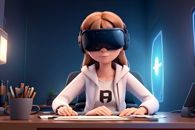 person from the future with virtual reality glasses connected to the metaverse