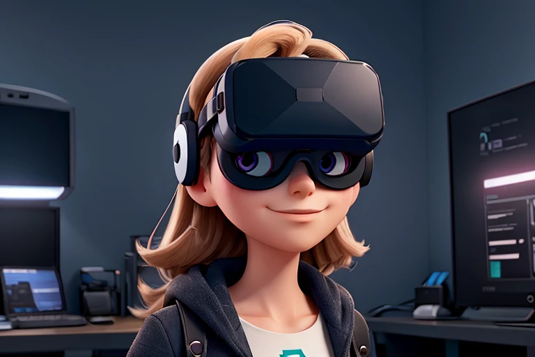 person from the future with virtual reality glasses connected to the metaverse