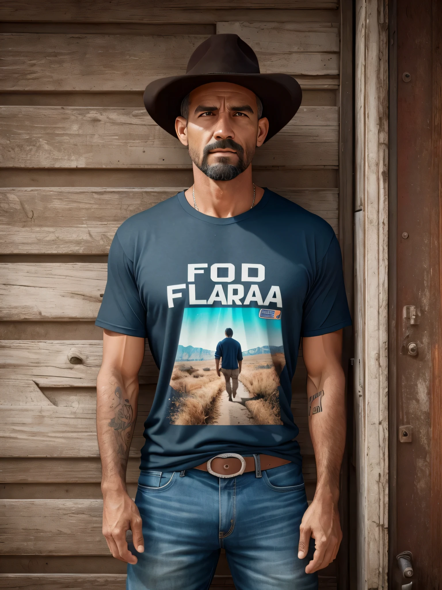 by Lee Jeffries Nikon D850 film Stock Photography 4 Kodak Portra 400 camera F1.6 lens rich colors hyper realistic realistic texture dramatic lighting unrealengine trending on artstation cinestill 800, Realistic, best quality, fotorrealista, Qualidade 8k, alta ress, Standing, (looking-into-camera), (cowboy shot), Man, camiseta florida, adesivos curtos com