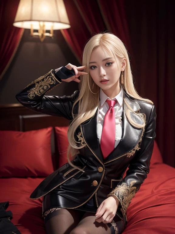 an beautiful,
(((tmasterpiece))), ((Best quality)), ((intricately details)), ((hyper realisitc)), Ridiculous resources, 摩洛解放阵线, Mature woman, (),Perspectives, The content is very detailed, lamplight, Perfect hands, detailed finger, 美丽细致lewd eyes, Long blonde hair, 棕色lewd eyes, CEO, (Professional Dress:1.2), Blazer in similar color scheme,Paired with thin lapel dress,Black leather pantyhose,Pink collar, ear nipple ring, livestock, detailedbackground, Bedrooms, 完美lewd eyes, lewd eyes, looking at viewert, seen from the side