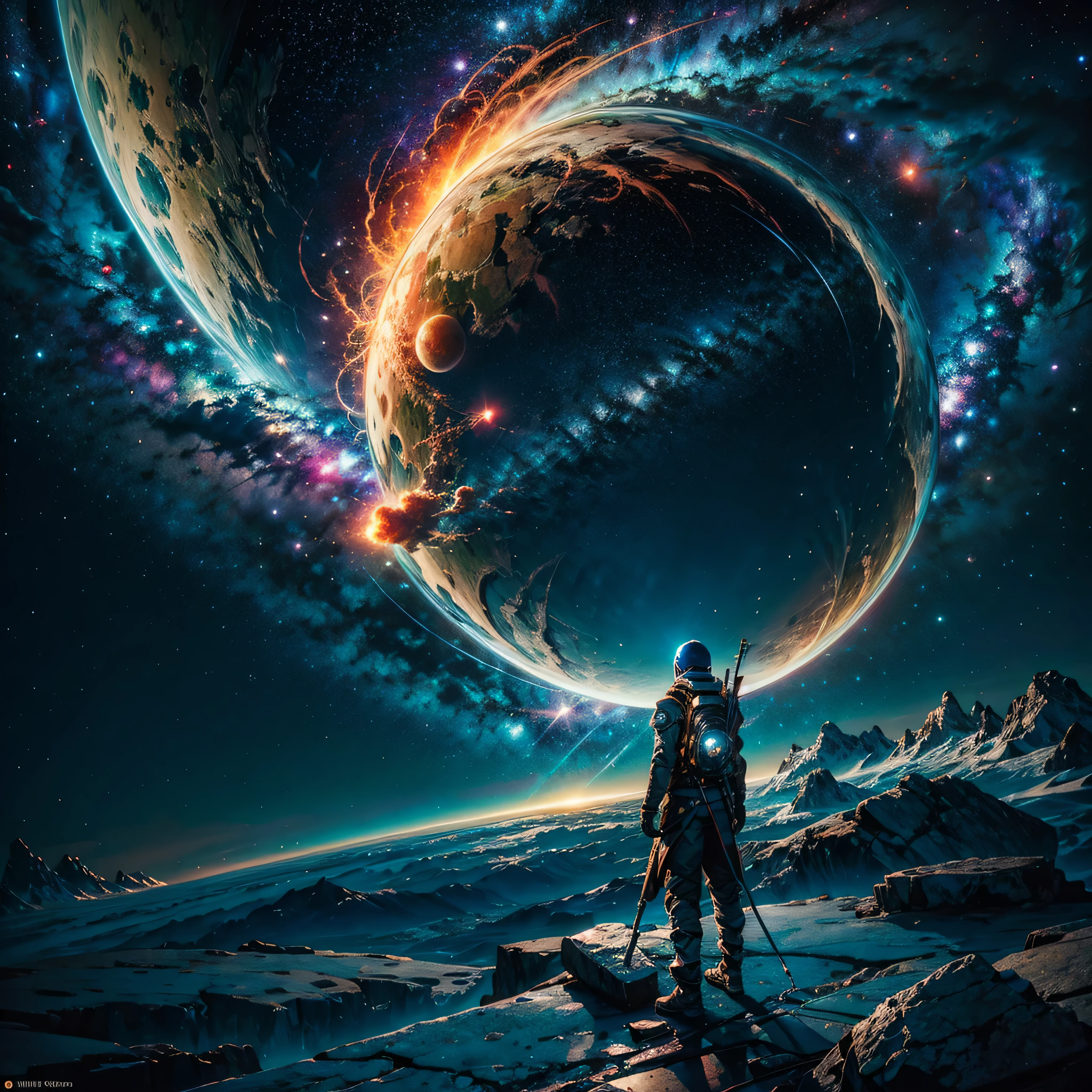 In the vast expanse of the cosmos, a breathtaking image unfolds before your eyes. In the heart of a starry galaxy, vibrant nebulae dance and swirl, their ethereal colors blending and intertwining. The scene is a symphony of cosmic beauty, with tendrils of interstellar dust and gas reaching out into the void. The stars shine with an otherworldly brilliance, illuminating the cosmic tapestry that stretches across the vastness of space. It is a visual feast for the senses, an awe-inspiring glimpse into the wonders of the universe. BREAK,Detailed,Realistic,4k highly detailed digital art,octane render, bioluminescent, BREAK,by Mappa studios,masterpiece,best quality,official art,illustration,ligne claire,(cool_color),perfect composition,absurdres, fantasy,focused,rule of thirds masterpiece meticulously intricate ultra_high-details extreme improved ultra_high-quality ultra_high-res ultra_photo-realistic optimal ultra_sharpness perfection accurate volumetric SunLight Lightning_contrast global_illumination cgi vfx sfx reflex Octane_rendered ultra_high-def UHD XT3 DSLR HDR romm rgb pbr 3dcg fxaa blu-ray vivid colors-coded anti-aliasing fkaa txaa rtx ssao opengl-shaders glsl-shaders post-processing post-production cell-shading tone-mapping ❤luminescence Heart glow hearth Crystalline earth radiant varies multi etc. --s 1000 --c 20 --q 20 --chaos 100