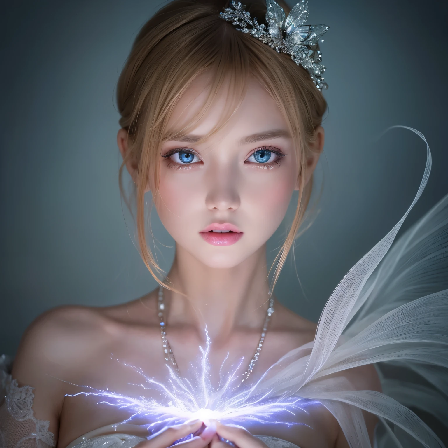 (best quality, 32k, RAW photo, incredibly absurdres, extremely detailed), (delicate, flashy and dynamic depiction), beautiful mysterious beauty, great proportion