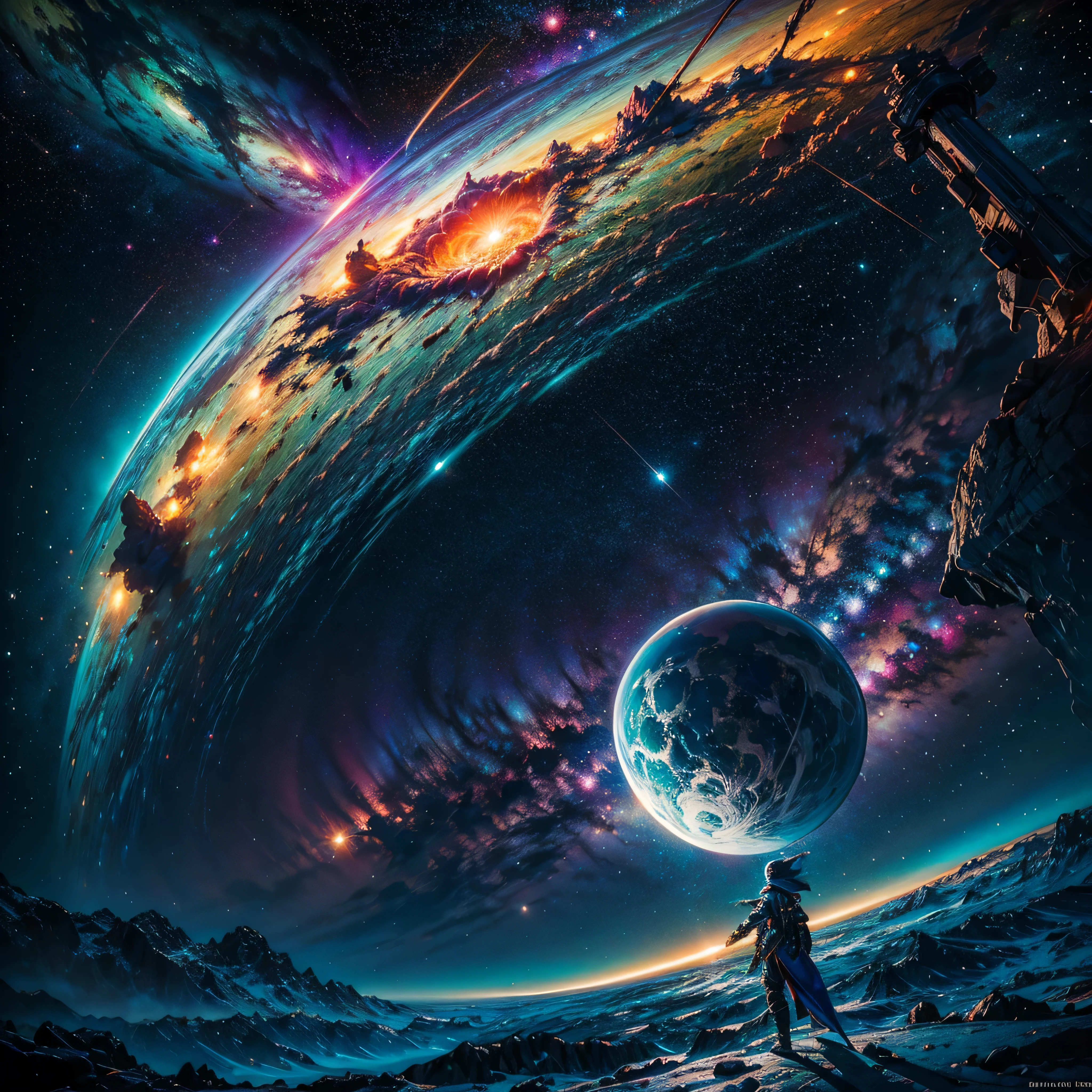 In the vast expanse of the cosmos, a breathtaking image unfolds before your eyes. In the heart of a starry galaxy, vibrant nebulae dance and swirl, their ethereal colors blending and intertwining. The scene is a symphony of cosmic beauty, with tendrils of interstellar dust and gas reaching out into the void. The stars shine with an otherworldly brilliance, illuminating the cosmic tapestry that stretches across the vastness of space. It is a visual feast for the senses, an awe-inspiring glimpse into the wonders of the universe. BREAK,Detailed,Realistic,4k highly detailed digital art,octane render, bioluminescent, BREAK,by Mappa studios,masterpiece,best quality,official art,illustration,ligne claire,(cool_color),perfect composition,absurdres, fantasy,focused,rule of thirds masterpiece meticulously intricate ultra_high-details extreme improved ultra_high-quality ultra_high-res ultra_photo-realistic optimal ultra_sharpness perfection accurate volumetric SunLight Lightning_contrast global_illumination cgi vfx sfx reflex Octane_rendered ultra_high-def UHD XT3 DSLR HDR romm rgb pbr 3dcg fxaa blu-ray vivid colors-coded anti-aliasing fkaa txaa rtx ssao opengl-shaders glsl-shaders post-processing post-production cell-shading tone-mapping ❤luminescence Heart glow hearth Crystalline earth radiant varies multi etc. --s 1000 --c 20 --q 20 --chaos 100