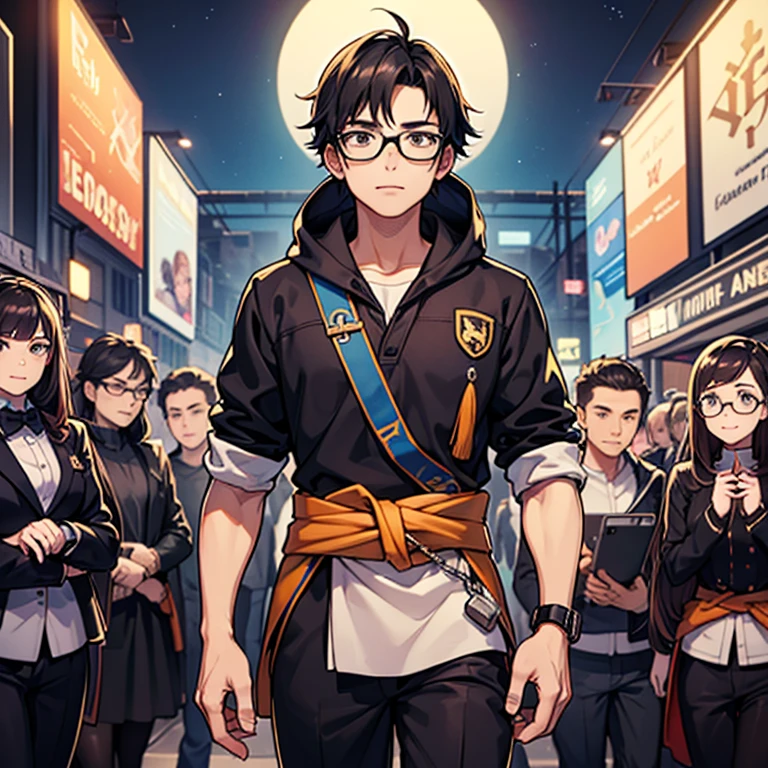 Generate images of the male character wearing glasses, expressing excitement, surprise, and curiosity. Capture dynamic facial expressions that convey enthusiasm, astonishment, and inquisitiveness while maintaining the overall tech-savvy and approachable demeanor.