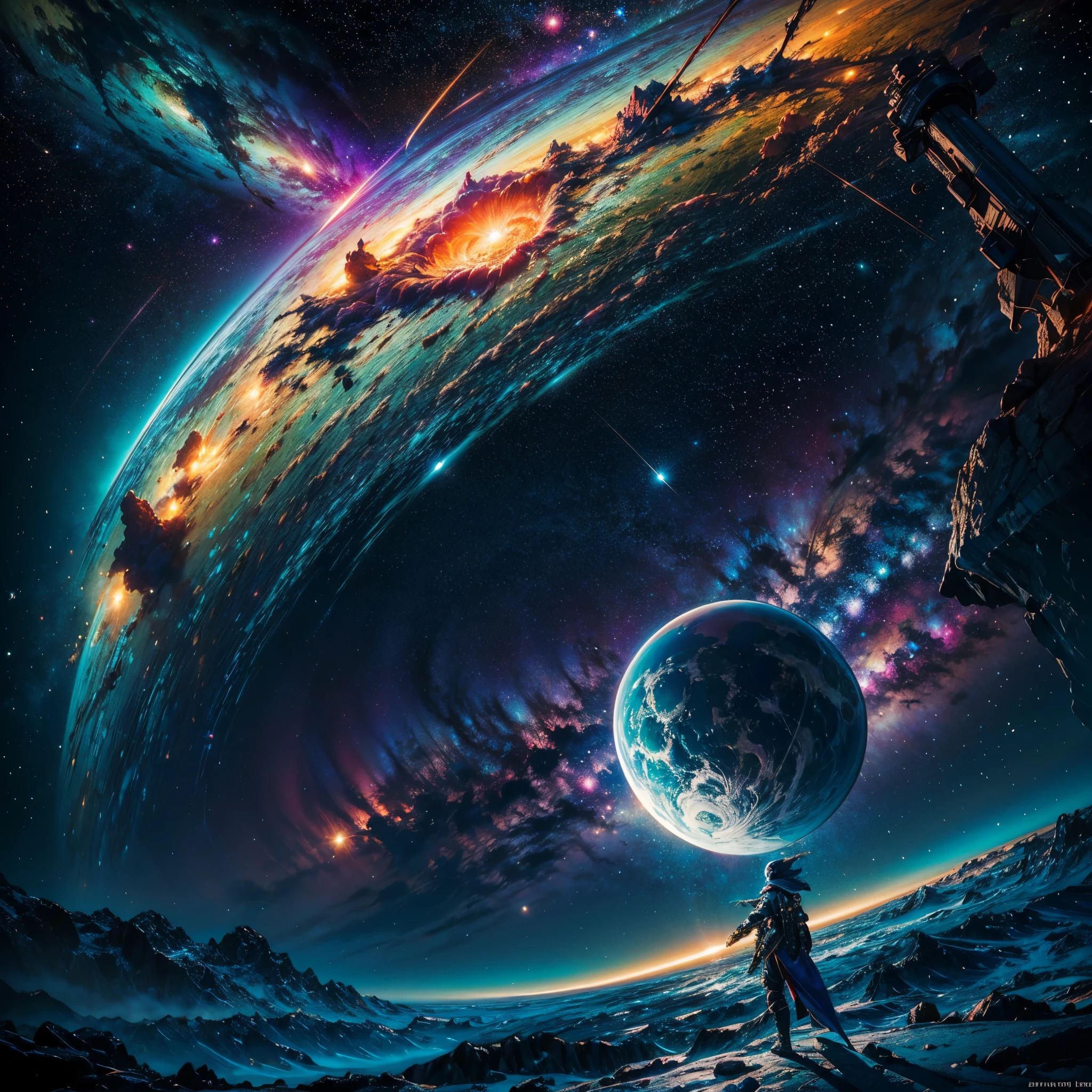 In the vast expanse of the cosmos, a breathtaking image unfolds before your eyes. In the heart of a starry galaxy, vibrant nebulae dance and swirl, their ethereal colors blending and intertwining. The scene is a symphony of cosmic beauty, with tendrils of interstellar dust and gas reaching out into the void. The stars shine with an otherworldly brilliance, illuminating the cosmic tapestry that stretches across the vastness of space. It is a visual feast for the senses, an awe-inspiring glimpse into the wonders of the universe. BREAK,Detailed,Realistic,4k highly detailed digital art,octane render, bioluminescent, BREAK,by Mappa studios,masterpiece,best quality,official art,illustration,ligne claire,(cool_color),perfect composition,absurdres, fantasy,focused,rule of thirds masterpiece meticulously intricate ultra_high-details extreme improved ultra_high-quality ultra_high-res ultra_photo-realistic optimal ultra_sharpness perfection accurate volumetric SunLight Lightning_contrast global_illumination cgi vfx sfx reflex Octane_rendered ultra_high-def UHD XT3 DSLR HDR romm rgb pbr 3dcg fxaa blu-ray vivid colors-coded anti-aliasing fkaa txaa rtx ssao opengl-shaders glsl-shaders post-processing post-production cell-shading tone-mapping ❤luminescence Heart glow hearth Crystalline earth radiant varies multi etc. --s 1000 --c 20 --q 20 --chaos 100