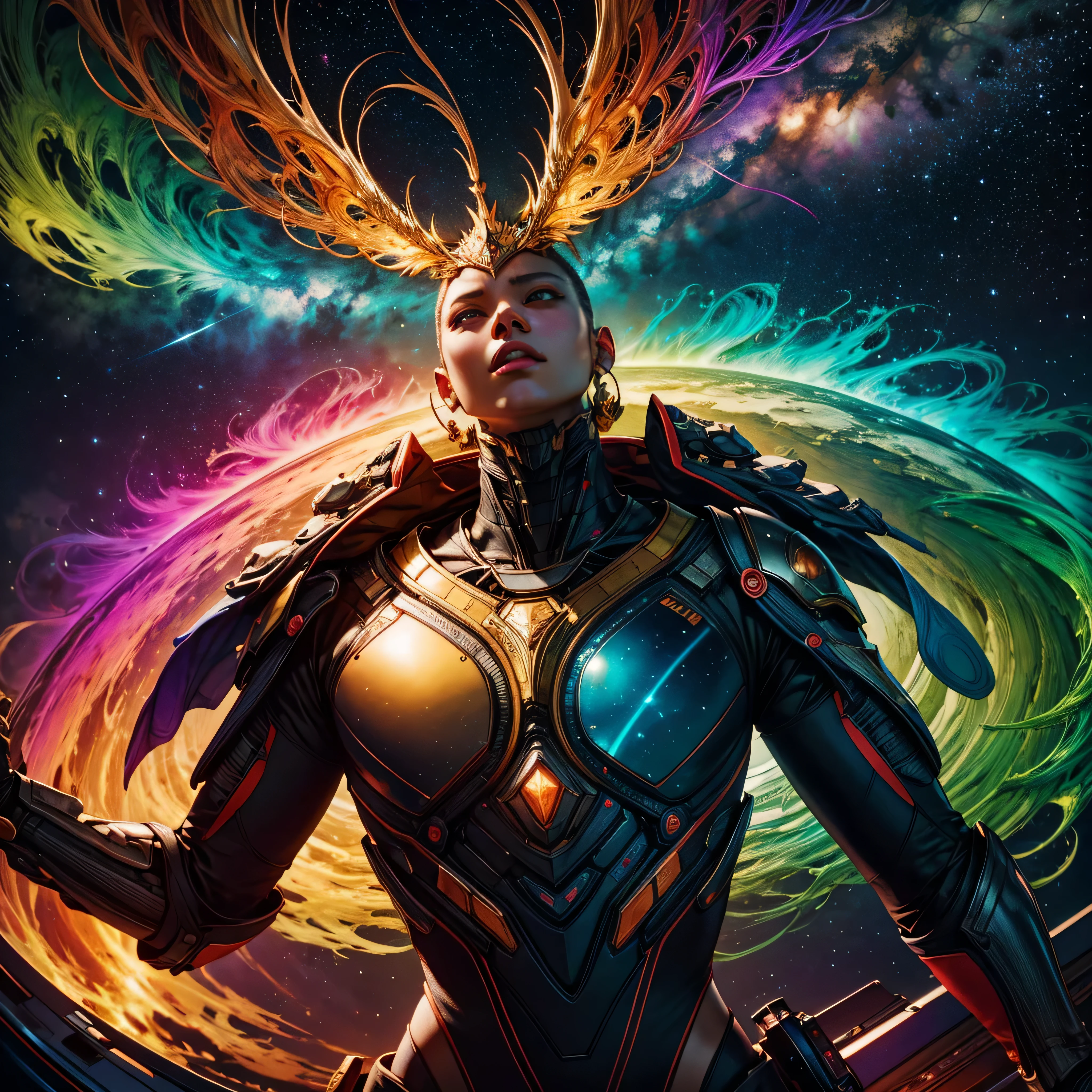 In the vast expanse of the cosmos, a breathtaking image unfolds before your eyes. In the heart of a starry galaxy, vibrant nebulae dance and swirl, their ethereal colors blending and intertwining. The scene is a symphony of cosmic beauty, with tendrils of interstellar dust and gas reaching out into the void. The stars shine with an otherworldly brilliance, illuminating the cosmic tapestry that stretches across the vastness of space. It is a visual feast for the senses, an awe-inspiring glimpse into the wonders of the universe. BREAK,Detailed,Realistic, highly detailed digital art,octane render, bioluminescent, BREAK,by Mappa studios,masterpiece,best quality,official art,illustration,ligne claire,(cool_color),perfect composition,absurdres, fantasy,focused,rule of thirds masterpiece meticulously intricate ultra_high-details extreme improved ultra_high-quality ultra_high-res ultra_photo-realistic optimal ultra_sharpness perfection accurate volumetric SunLight Lightning_contrast global_illumination cgi vfx sfx reflex Octane_rendered ultra_high-def UHD XT3 DSLR HDR romm rgb pbr 3dcg fxaa blu-ray vivid colors-coded anti-aliasing fkaa txaa rtx ssao opengl-shaders glsl-shaders post-processing post-production cell-shading tone-mapping ❤luminescence Heart glow hearth Crystalline earth radiant varies multi etc. --s 1000 --c 20 --q 20 --chaos 100