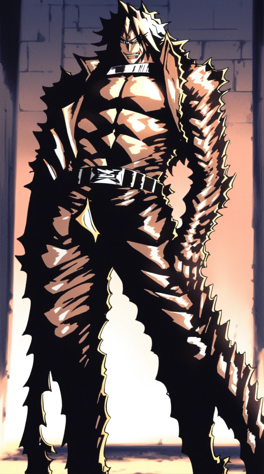 masterpiece, adam blade76, black jacked, long jacked, glasses, pants, belt, muscle, open mouth, smile, desert, sun, tower, full body, feet,refsheet, UHD, retina, masterpiece, ccurate, anatomically correct, textured skin, super detail, high details, high quality, award winning, best quality, highres, pullover