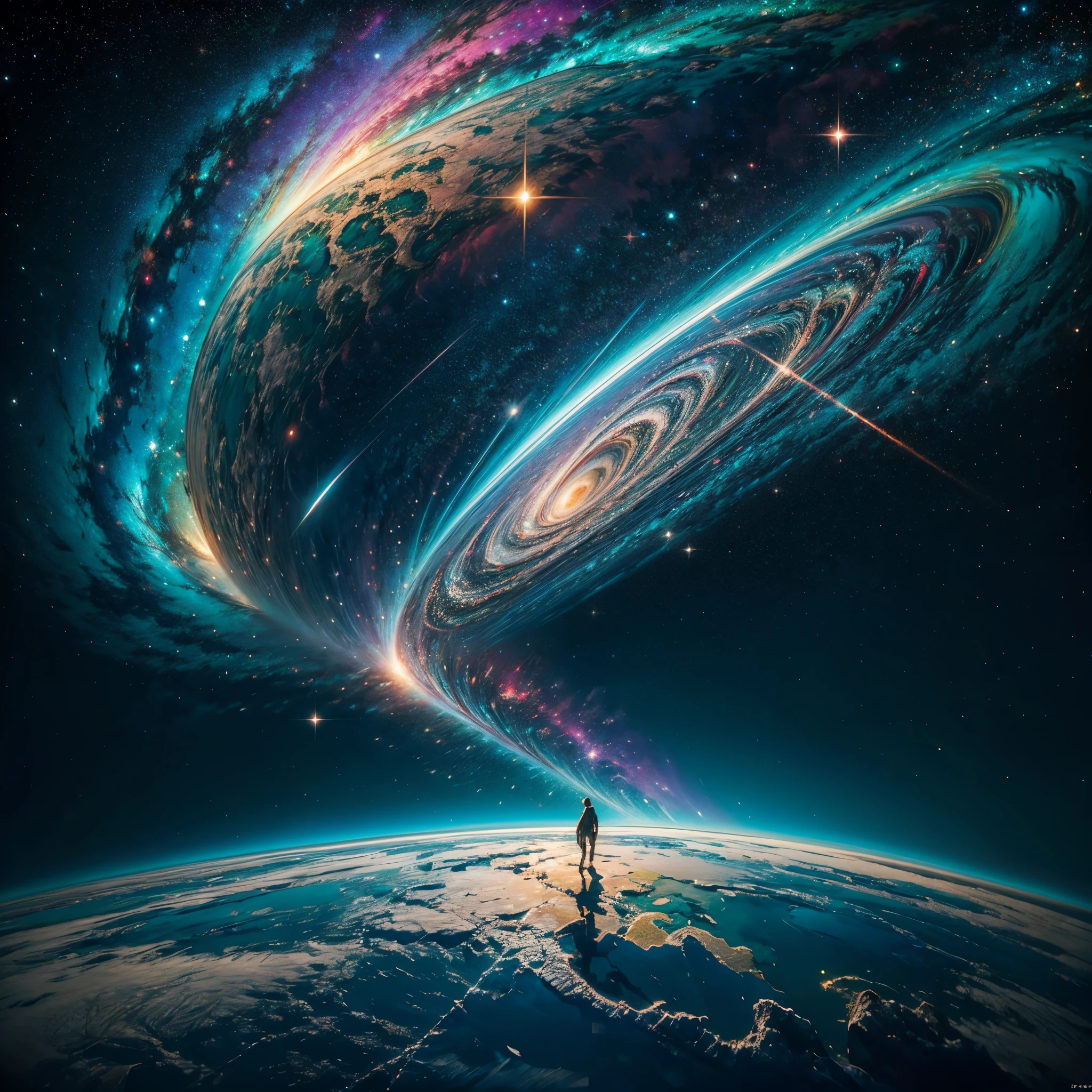 In the vast expanse of the cosmos, a breathtaking image unfolds before your eyes. In the heart of a starry galaxy, vibrant nebulae dance and swirl, their ethereal colors blending and intertwining. The scene is a symphony of cosmic beauty, with tendrils of interstellar dust and gas reaching out into the void. The stars shine with an otherworldly brilliance, illuminating the cosmic tapestry that stretches across the vastness of space. It is a visual feast for the senses, an awe-inspiring glimpse into the wonders of the universe. BREAK,Detailed,Realistic, highly detailed digital art,octane render, bioluminescent, BREAK,by Mappa studios,masterpiece,best quality,official art,illustration,ligne claire,(cool_color),perfect composition,absurdres, fantasy,focused,rule of thirds masterpiece meticulously intricate ultra_high-details extreme improved ultra_high-quality ultra_high-res ultra_photo-realistic optimal ultra_sharpness perfection accurate volumetric SunLight Lightning_contrast global_illumination cgi vfx sfx reflex Octane_rendered ultra_high-def UHD XT3 DSLR HDR romm rgb pbr 3dcg fxaa blu-ray vivid colors-coded anti-aliasing fkaa txaa rtx ssao opengl-shaders glsl-shaders post-processing post-production cell-shading tone-mapping ❤luminescence Heart glow hearth Crystalline earth radiant varies multi etc. --s 1000 --c 20 --q 20 --chaos 100