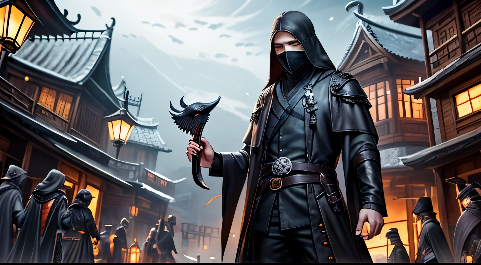 A young man, 独奏, One young man, with ashen hair, holding a plague doctor mask, night time, graveyard, A Necromancer, leather clothes,