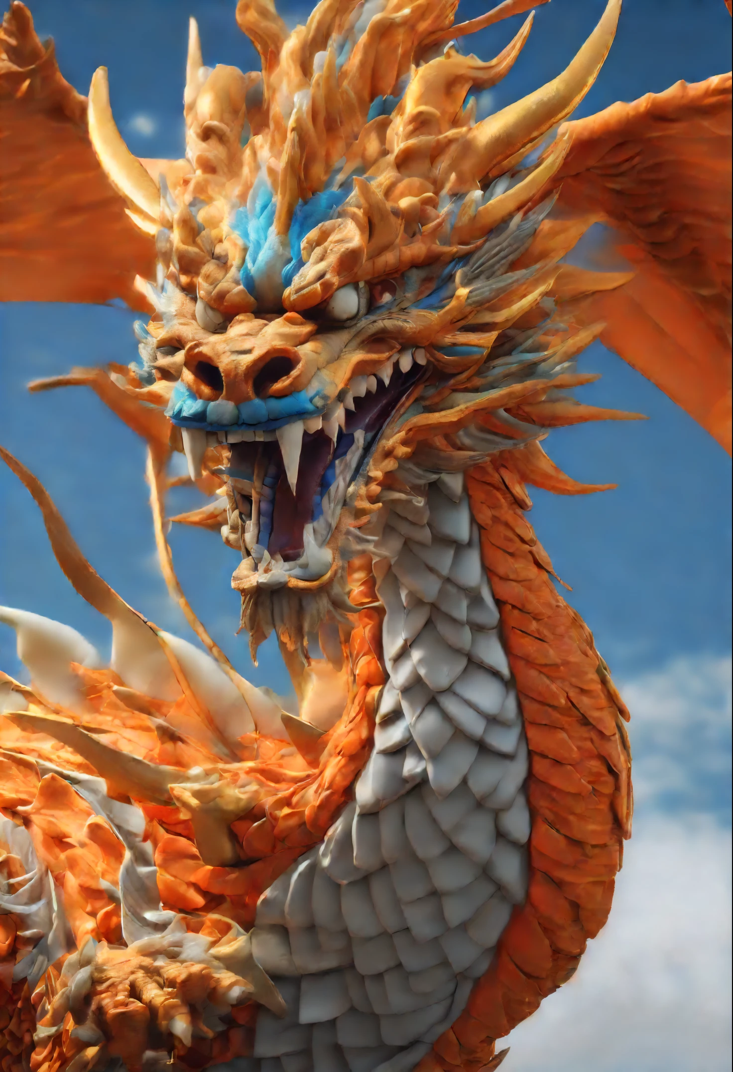3d japanese dragon, Japanese zodiac dragon,Flying, Huge, 3D art of an encapsulated dragon, Stunning artwork, Very high quality artwork, beautiful artwork, Hyper-Realism, beeple colors, Japanese traditional colors, orange, greys, Wide Shot, (Best Quality,4K,8K,hight resolution,masutepiece:1.2),Ultra-detailed,(Realistic,photoRealistic,photo-Realistic:1.37),nffsw,nffsw,Studio Lighting,Ultra-fine painting,Sharp Focus,Physically-based rendering,extreme detail description,Professional,Vivid colors,Bokeh. Attention:original art