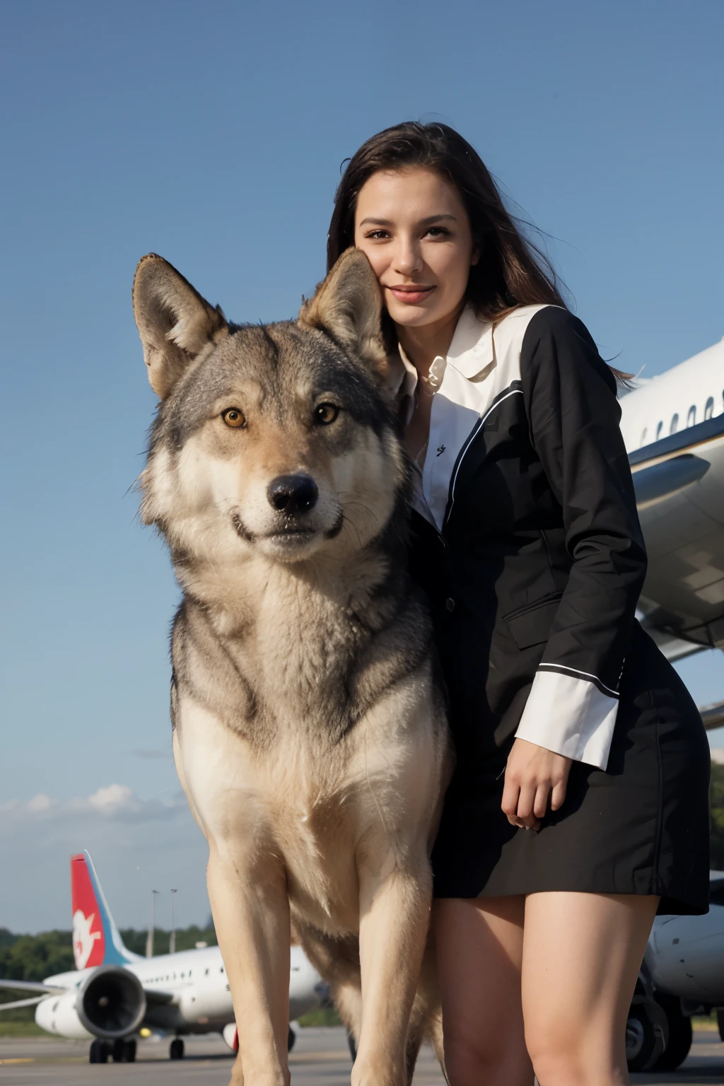 Ein Wolf und ein Affe im flugzeug