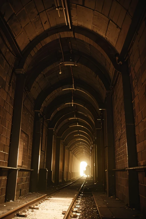 (best quality,4k,8k,highres,masterpiece:1.2),ultra-detailed,(realistic,photorealistic,photo-realistic:1.37),dark,dark train tunnel,entrance to dark train tunnel,dark tunnel,horror environment,inside the tunnel,gloomy interior of RE7,high-walled tunnels,2012 anime screenshot,dark road,light at the end of the tunnel,terrifying scene