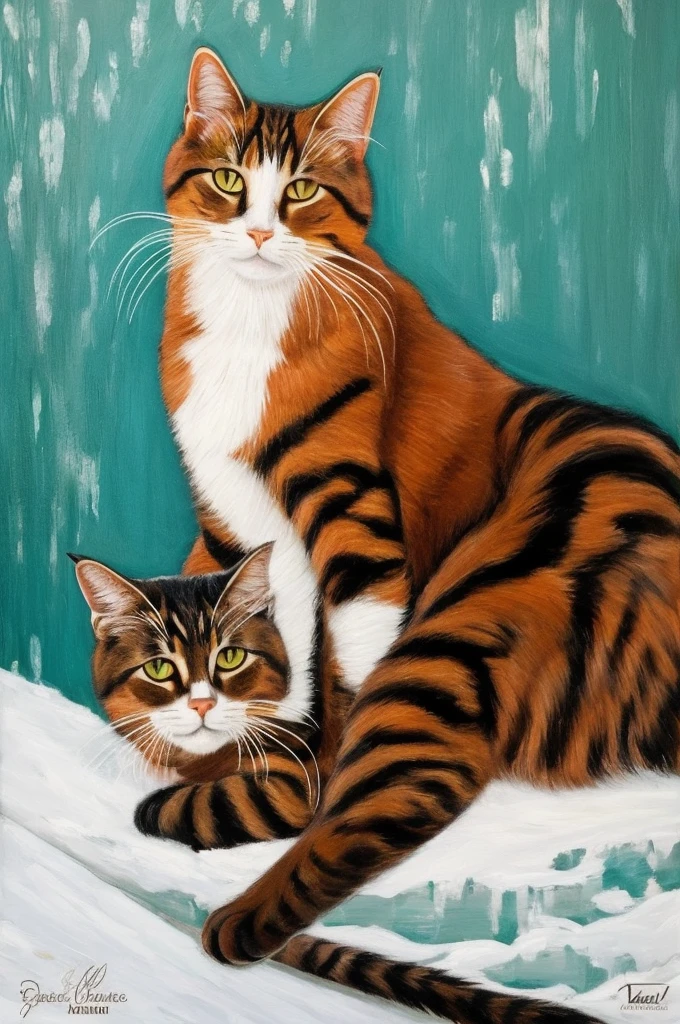 ((masterpiece)) ((best quality)) portrait of a cat on a snow background in secession style