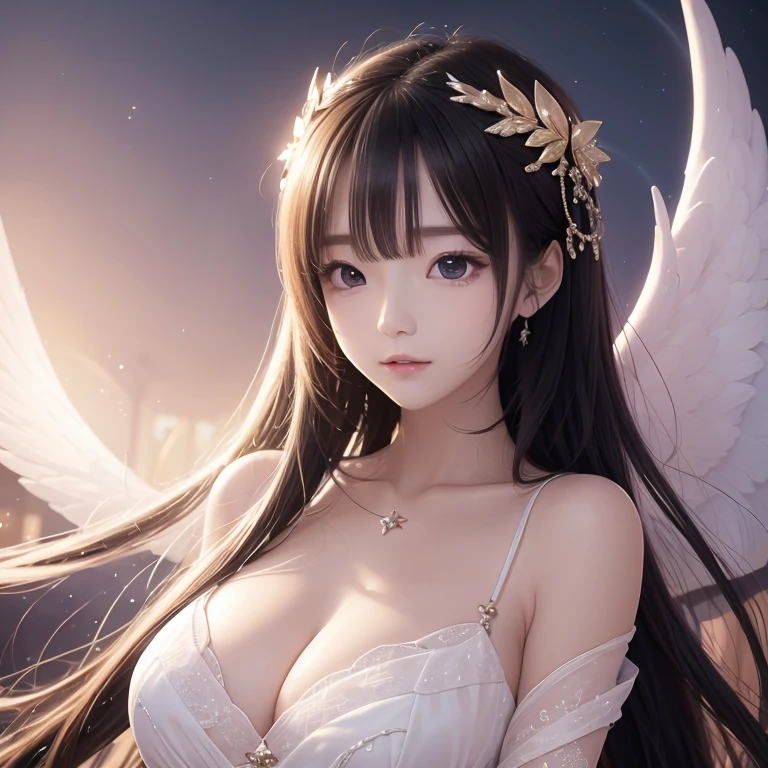 masterpiece, top quality, 8K, real person, realistic, very dense CG, shiny skin, fully focused, heaven, divine glory, radiant, angel, blessing, happiness,