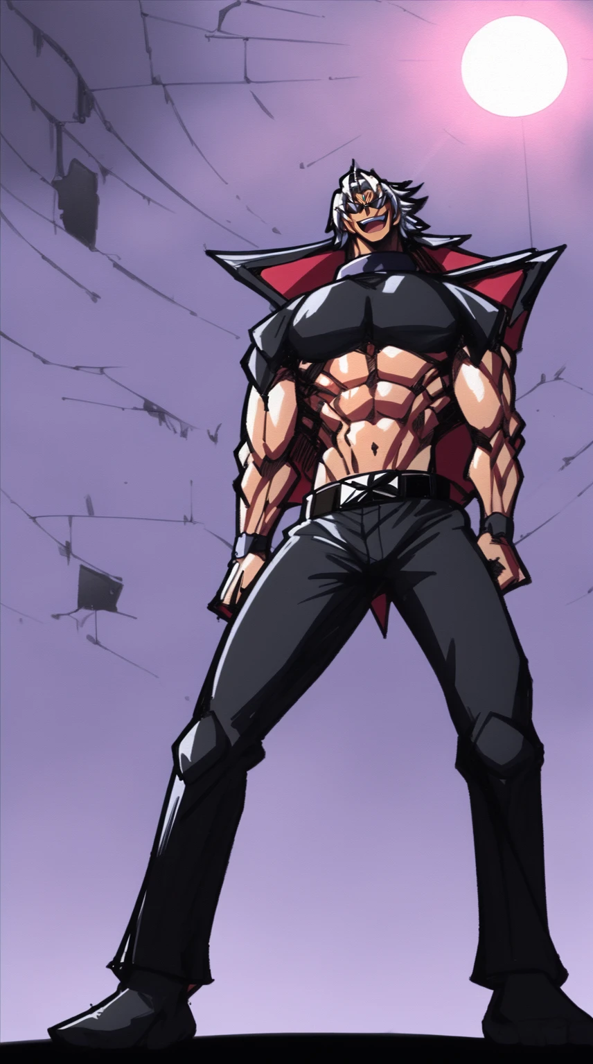masterpiece, adam blade76, black jacked, long jacked, glasses, pants, belt, muscle, open mouth, smile, desert, sun, tower, full body, feet,refsheet, UHD, retina, masterpiece, ccurate, anatomically correct, textured skin, super detail, high details, high quality, award winning, best quality, highres, pullover